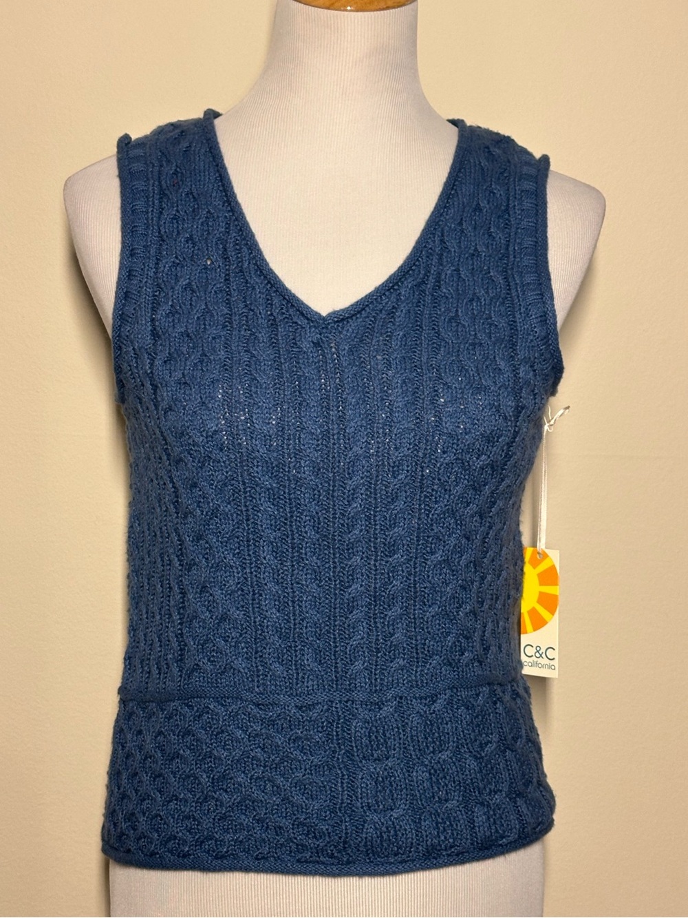 C&C California Blue Cable Knit Sweater Vest Sleeveless Top Sz XS NWT